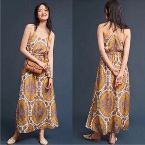 Anthropologie Akemi + Kin Mustard Medallion Paisley Print Maxi Dress Metalic XS